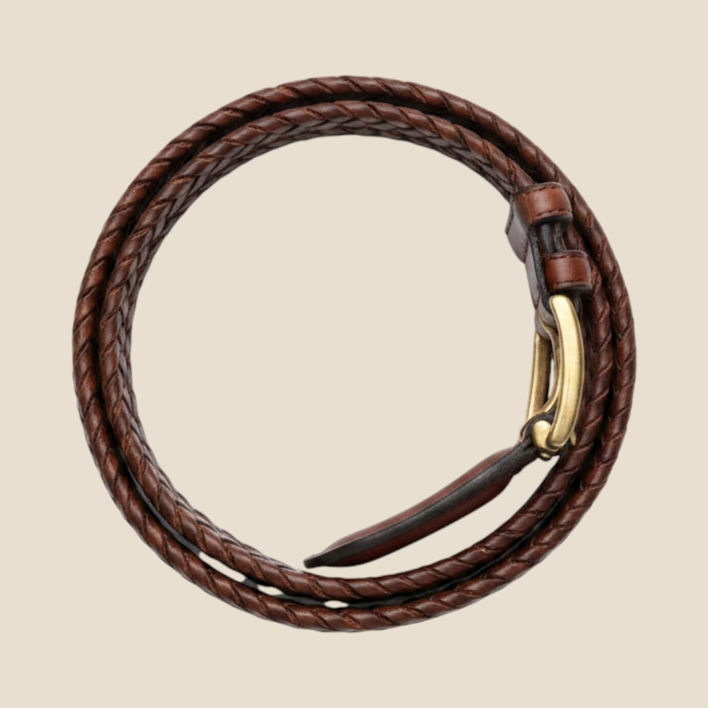 Brighton Men's brown braided leather belt with a solid brass buckle size 40